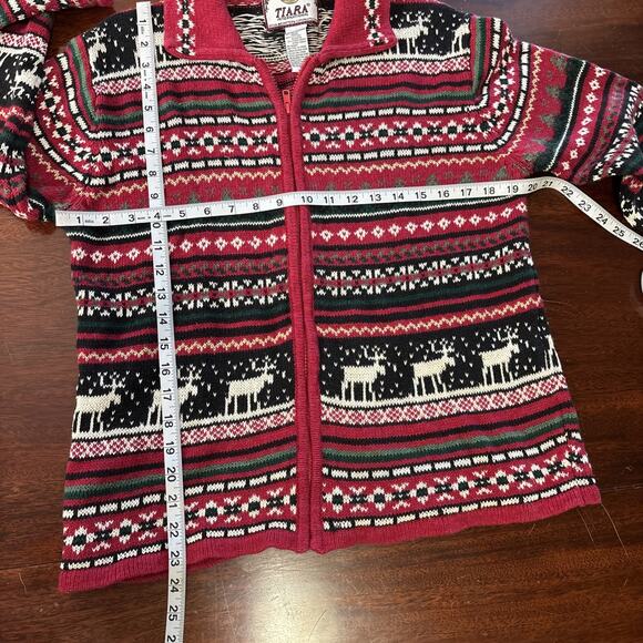 Tiara International VTG Fair Isle Christmas Cardigan Sweater SZ S Zip Up Holiday - Picture 3 of 8